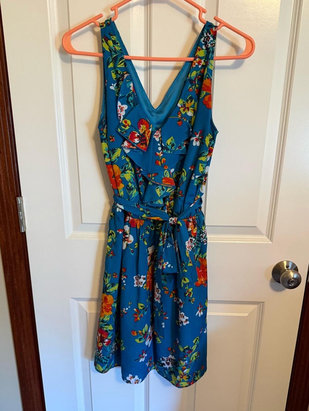 Express Teal Floral Dress with Tie